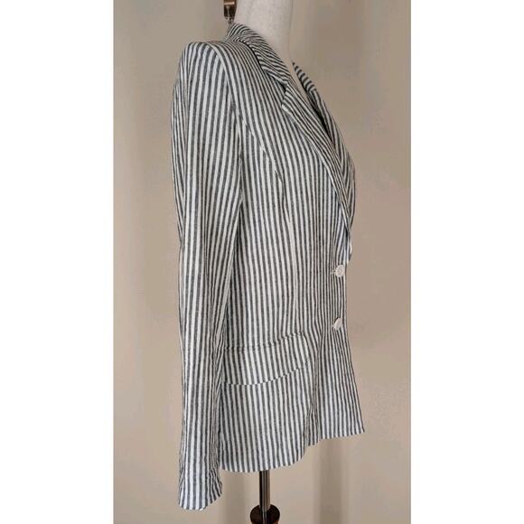 MM Couture Blue Striped Linen Blazer Jacket Womens Lightweight Button-Up Size M - Picture 4 of 9